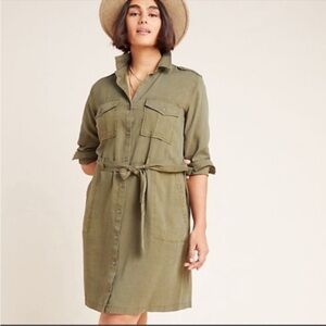 Anthropologie Cloth & Stone Eryn Utility Shirt Dress Army Green Size small